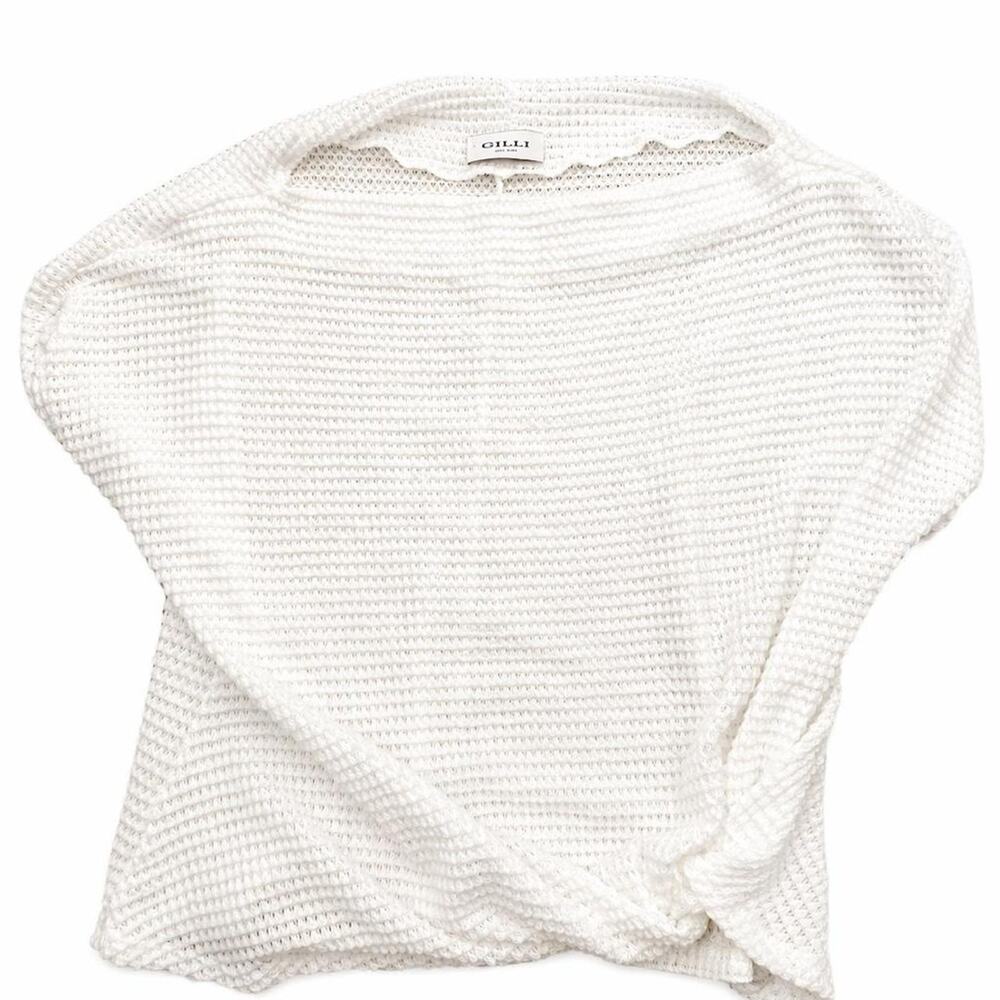 Gilli white waffle knit cropped sweater boxy minimalist coastal top medium women - Picture 1 of 1